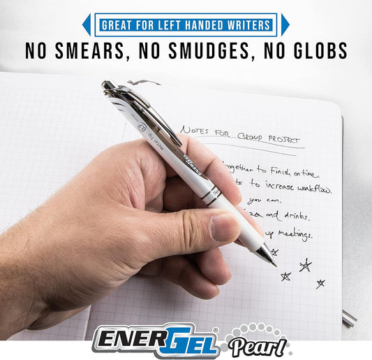 Pentel EnerGel Pearl RTX Retractable Liquid Gel Pen, (0.7mm), Medium Line, Needle Tip, Assorted Ink Colors, Pack of 4 (BLN77WBP4M)