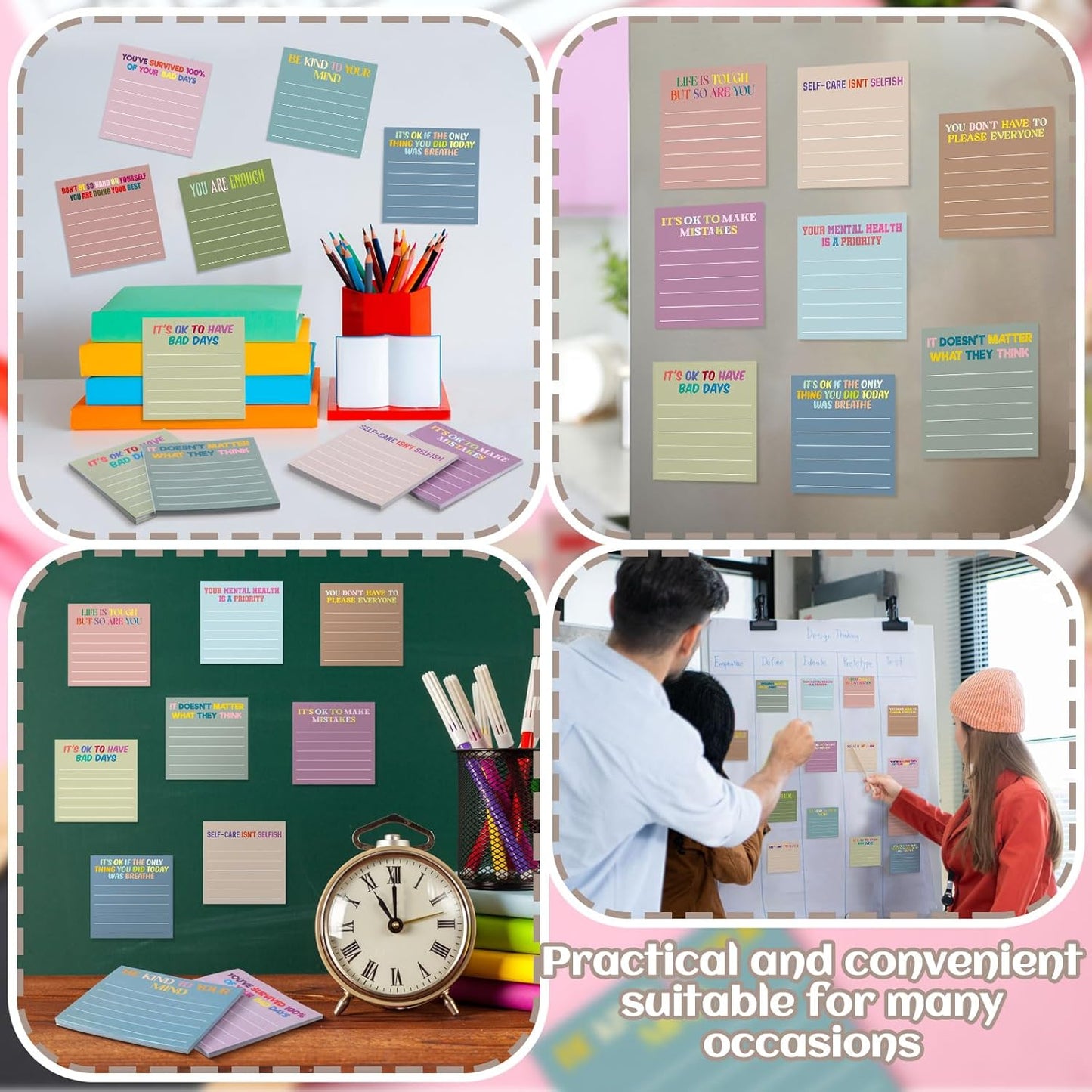 Yinder 48 Pcs Inspirational Sticky Notes Cute Motivational Sticky Notes Pad End of Year Employee Appreciation Gifts Bulk for Teacher Nurse Coworkers Office Supplies 3 x 3'' (Thank You,Dark Color)