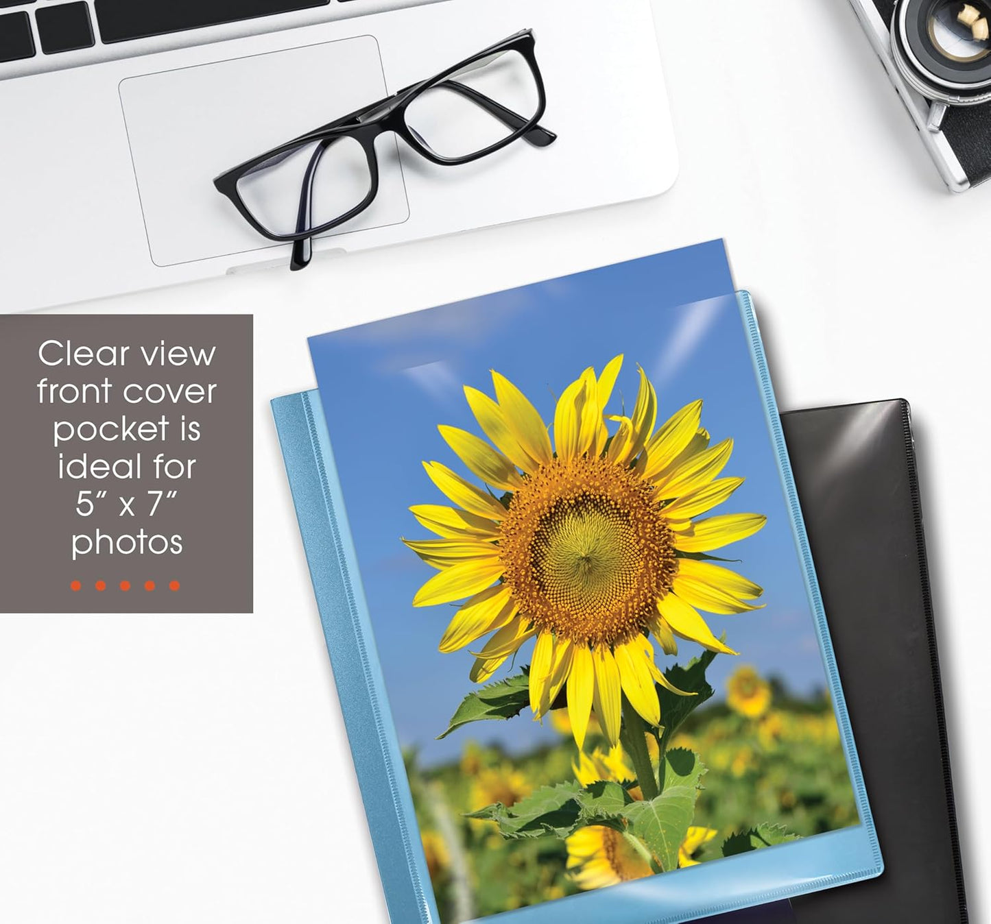 Mini Presentation Book, 5.5" x 8.5" (Half Page), 24 Pockets/48 Pages, 4 Pack, Small Poly Booklets with Clear Sleeves, 2 Black + 2 Blue with Clear View Front Pocket