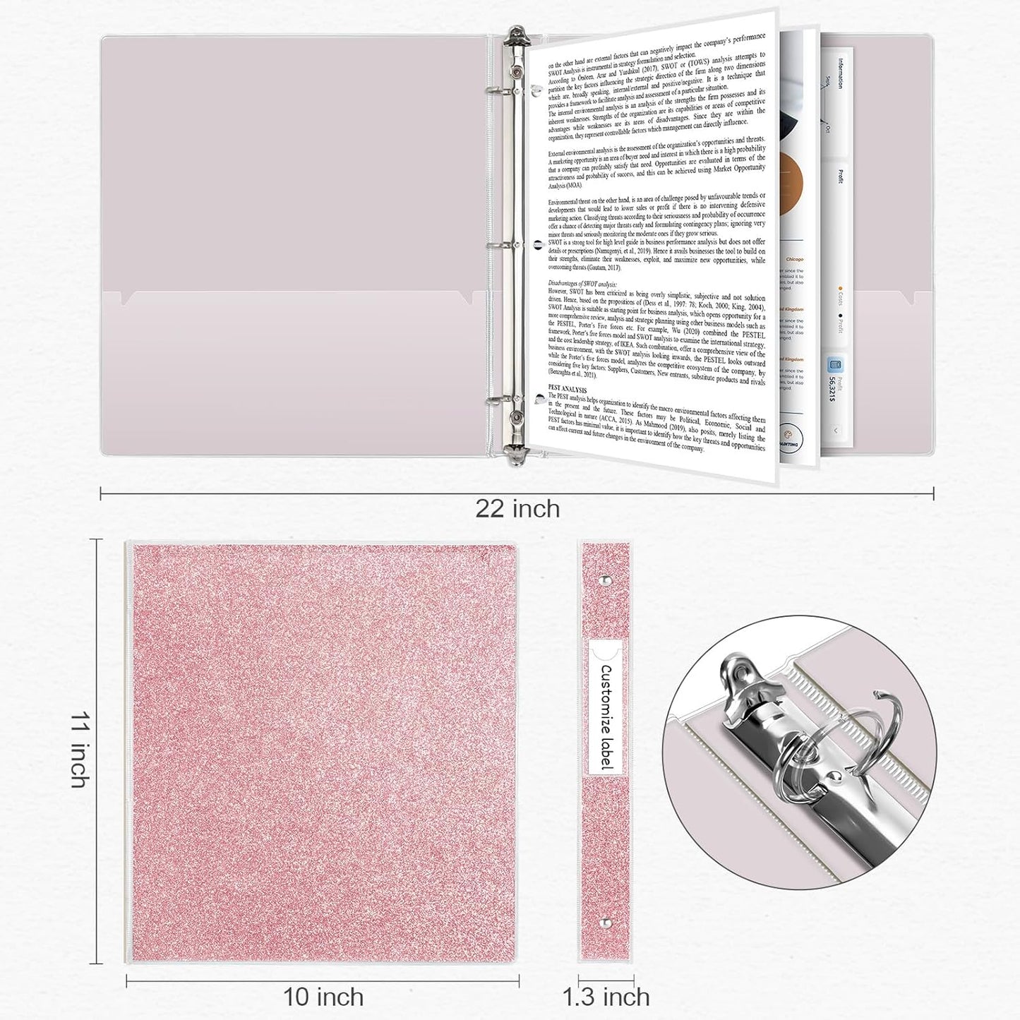 EYROZILL 3 Ring Binders 1 Inch Round Rings Binder Gold Binder Holds 8.5" x 11" Letter Size 300 Sheets, Waterproof, Gold