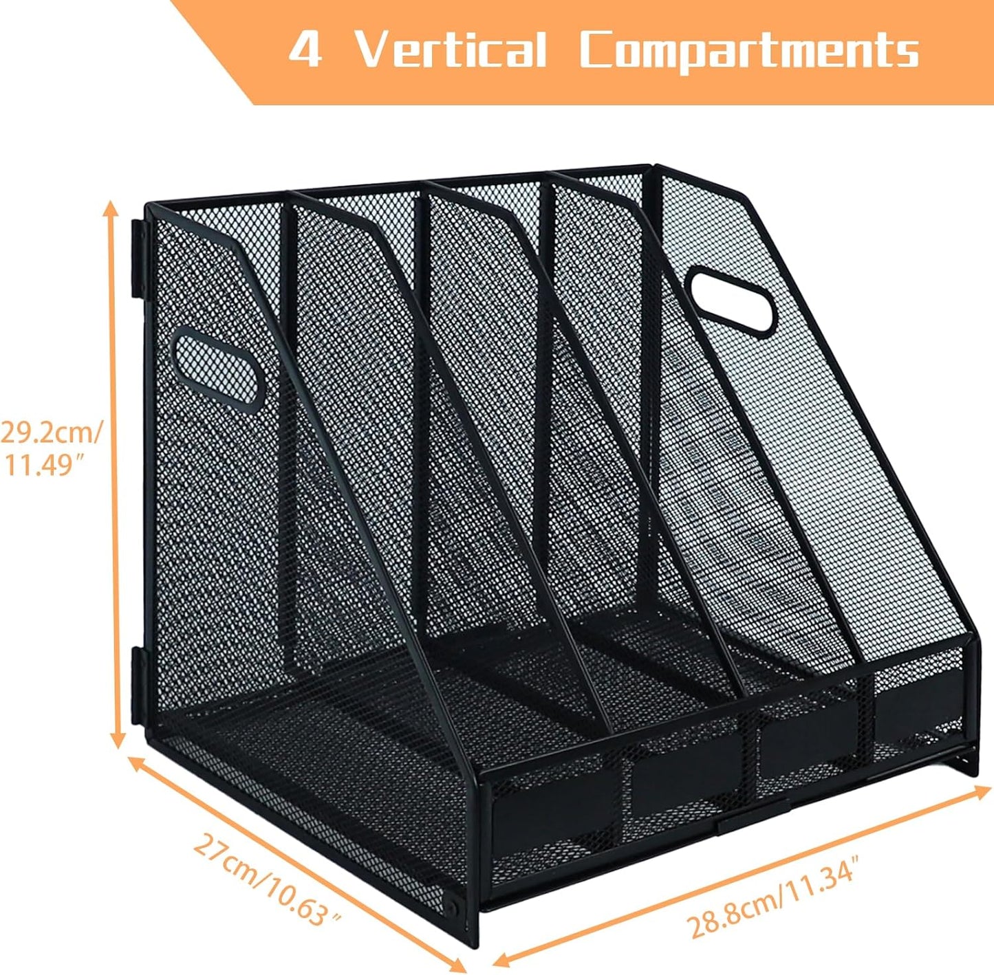 Magazine file holder for desk with 5 Vertical Compartments Folder Storage Binder Organizer for Office Home School Organization, Black