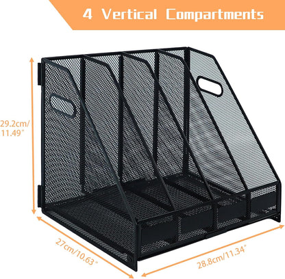 Magazine file holder for desk with 5 Vertical Compartments Folder Storage Binder Organizer for Office Home School Organization, Black