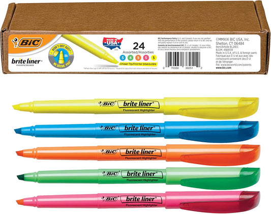 BIC Brite Liner Chisel Tip Highlighters, Long-Lasting, 5-Count in Assorted Colors for School Supplies
