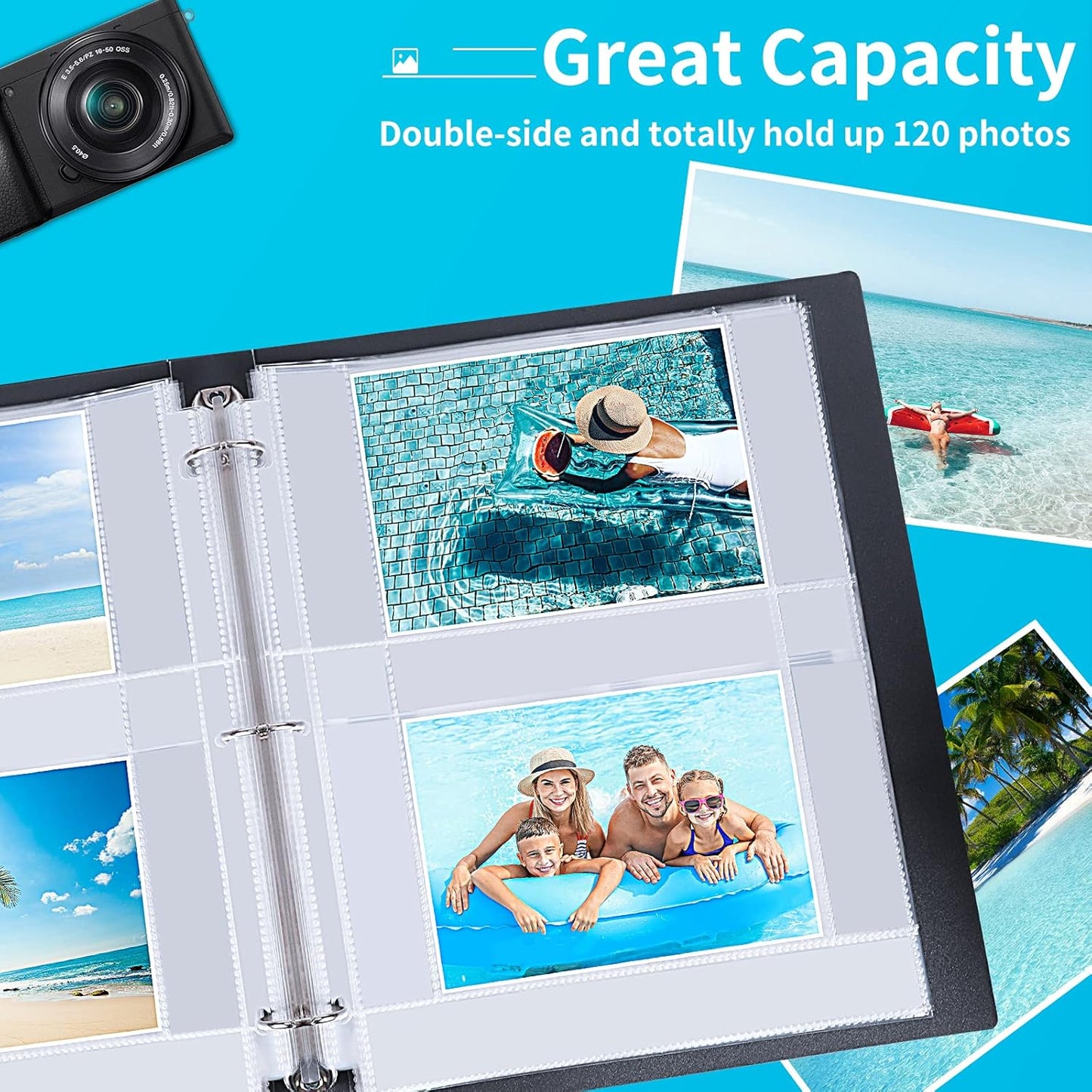 Fabmaker 30 Pack Photo Sleeves for 3 Ring Binder - (4x6, for 180 Photos), Archival Page Protectors, Clear Plastic Refill Pages, Postcard Sleeves, Acid-Free