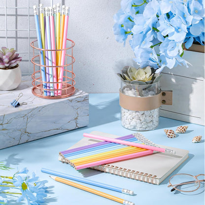 24 Pcs Round Pencils with Eraser 2 HB Cute Pencils Bulk for School Graphite Wood Color Unsharpened Pencil for Drawing Sketching Wedding School Teacher Supplies Student Reward