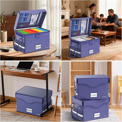 DocSafe Fireproof Document Box with Lock, File Storage Organizer with Mesh Pockets, Collapsible Portable File Box Home Office Safe Filing Cabinet with Handle for Hanging Letter/Legal Folder, Black