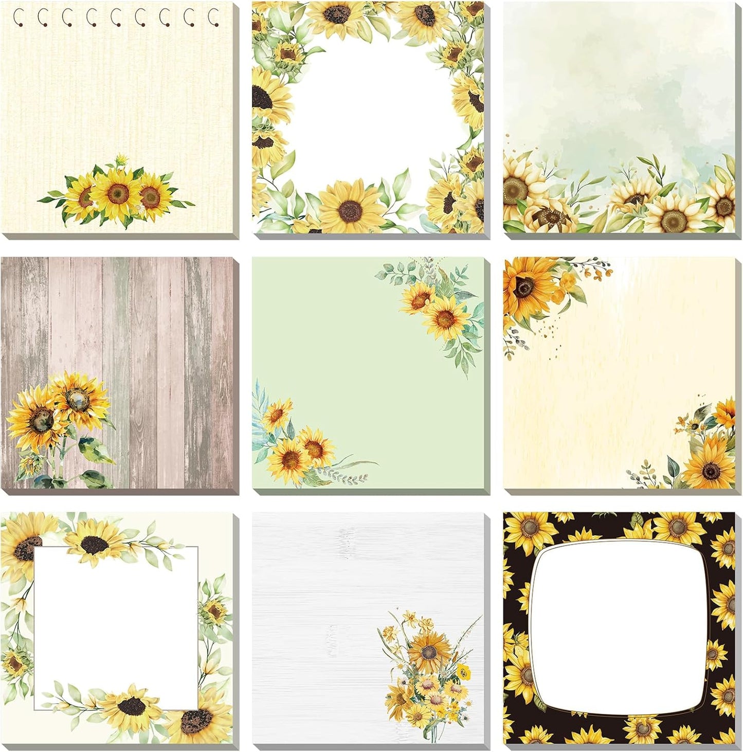 9 Pads Wildflower Sticky Notes 3x3 Inch Cute Self Stick Notepads Notes Adhesive Memo Pad Office Decor Gifts for Students School Teacher Meeting Office Supplies