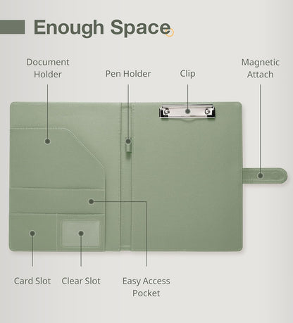 Clipboard Folder Padfolio A4, Mymazn Writing Portfolios Faux Leather Clipboards with Cover for Legal Pad Holder Letter Size 8.5 x 11 for Business Conference Notepad Clip Board (Gray Green)