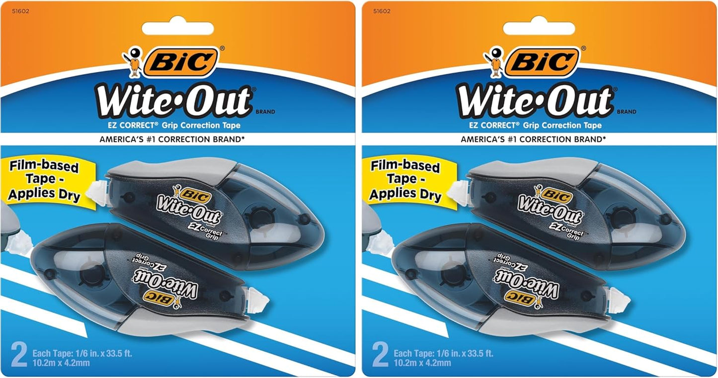 BIC Wite-Out Brand EZ Correct Grip Correction Tape, 33.5 Feet, Fast, Clean and Easy to Use Tear-Resistant Tape, 2-Count