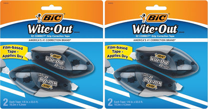 BIC Wite-Out Brand EZ Correct Grip Correction Tape, 33.5 Feet, Fast, Clean and Easy to Use Tear-Resistant Tape, 2-Count