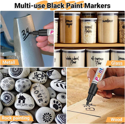 Dual Tip Paint Pens Paint Markers, 4 White & 4 Black Oil Based Permanent Markers - 0.7mm Extra Fine Tip, Waterproof, Quick-drying, Good Coverage for Rock, Metal, Tire, Plastic, Wood, Glass, Fabric