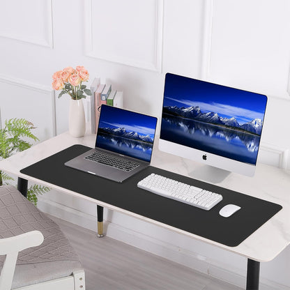 Large Desk Mat 47.2" x 17" Leather Desk Pad Protector with Natural Cork & PU Leather, Non-Slip Office Desk Mat, Large Mouse Pad, Waterproof Desk Blotter pad for Office&Home(Black)
