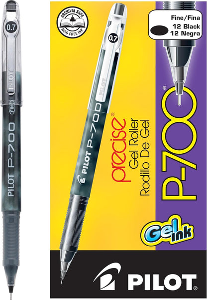 Pilot, Precise P-700 Gel Ink Rolling Ball Stick Pens, Fine Point 0.7 mm, Blue, Pack of 12