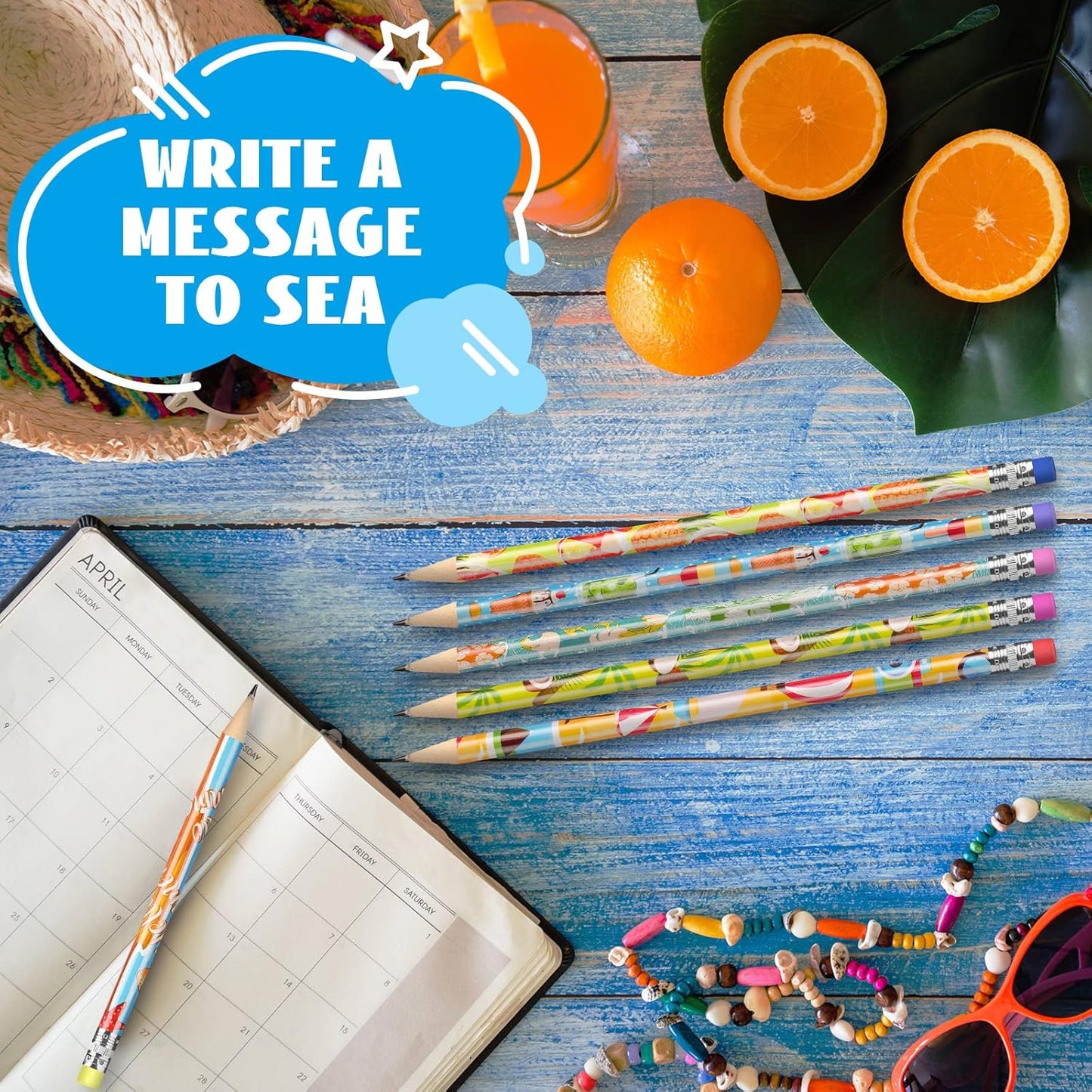 Fainne 72 Pcs Beach Themed Summer Pencils with Eraser Bulk Hawaiian Party Favors Cool Summer Novelty Fun Wooden Colorful Pencils for Class School Office Supplies Reward Party Gifts, 6 Style (Beach)