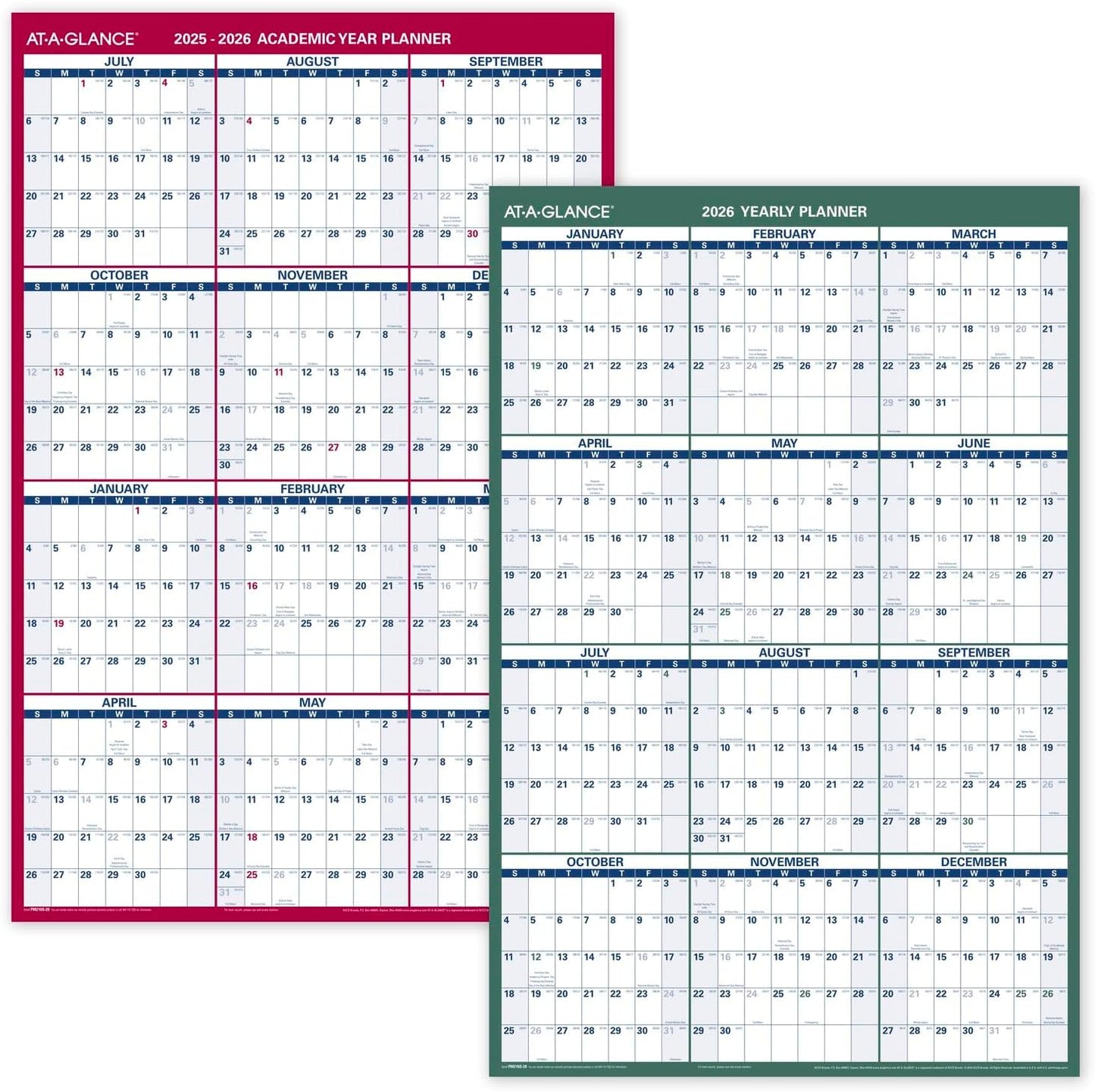 AT-A-GLANCE Dry Erase Calendar 2026-2027 Academic & Regular Year Wall Planner, 12-Month, 24" x 36", Double Sided, Vertical (PM210S28)