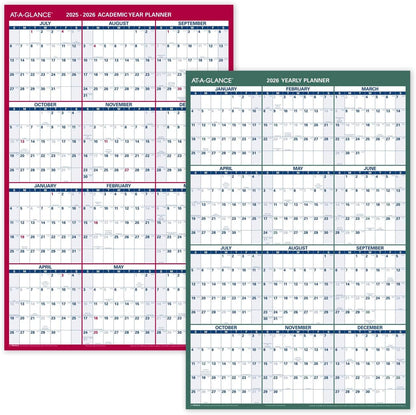 AT-A-GLANCE Dry Erase Calendar 2026-2027 Academic & Regular Year Wall Planner, 12-Month, 24" x 36", Double Sided, Vertical (PM210S28)