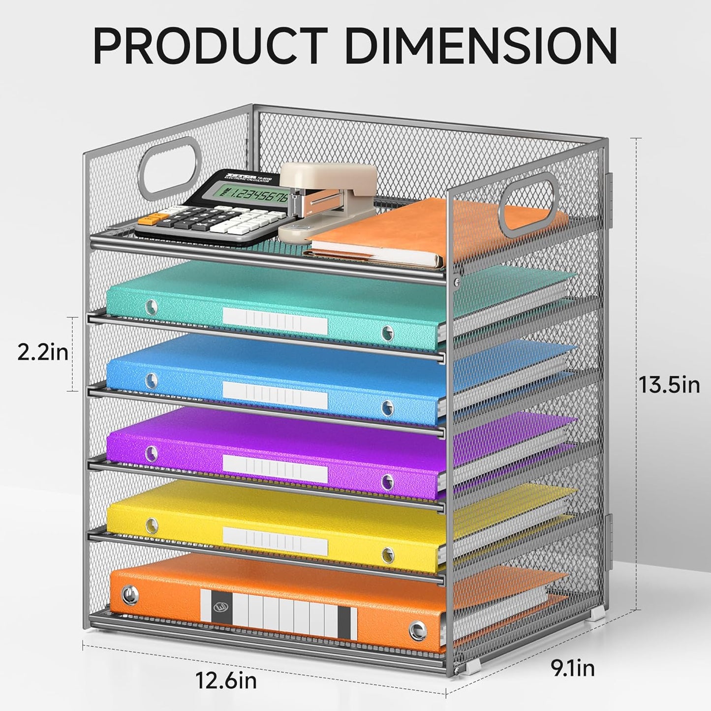Lavatino 5 Tray Desk File Organizer, Black Mesh Paper Sorter Letter Tray Organizer with Handle, Desktop File Organizer and Storage for Letter/A4 Office File Folder