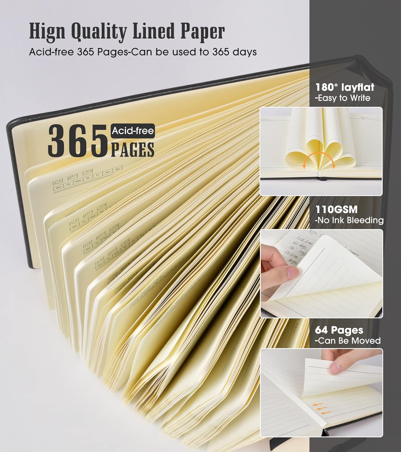 Lined Journal Notebook -365 Pages A5 Thick Journals for Writing Ruled Notebook, Hardcover Leather Journal for Women Men Daily Journal Notebook for Work, Note Taking, 100Gsm Lined Paper( 5.75'' X 8.38'' Green)