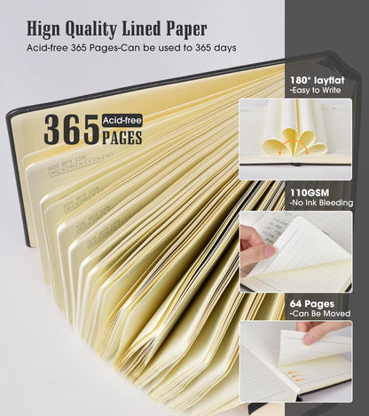Lined Journal Notebook -365 Pages A5 Thick Journals for Writing Ruled Notebook, Hardcover Leather Journal for Women Men Daily Journal Notebook for Work, Note Taking, 100Gsm Lined Paper( 5.75'' X 8.38'' Green)