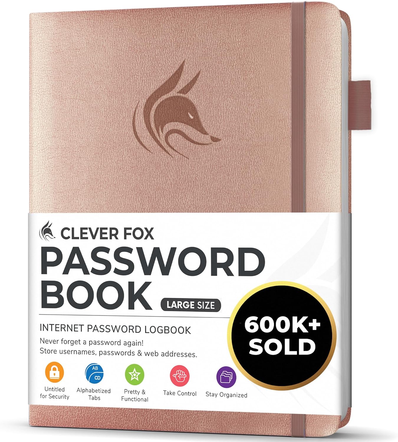 Clever Fox Password Book with alphabetical tabs. Internet Address Organizer Logbook. Small Pocket Password Keeper for Website Logins (Orange)