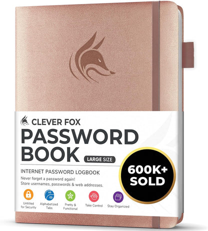 Clever Fox Password Book with alphabetical tabs. Internet Address Organizer Logbook. Small Pocket Password Keeper for Website Logins (Orange)