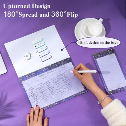 Weekly Planner Notepad Tear Off Set of 2 Weekly Calendar Pad 52 Undated To Do List Notepad Sheets Desk Planner Planning Pads Productivity Tracker for Work Goals Notes Schedule Ideas, Floral Blue