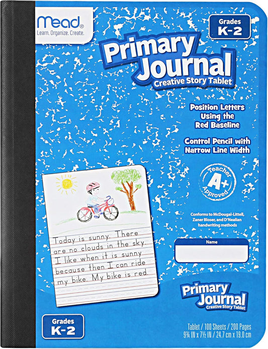 Mead Primary Journal Kindergarten Writing Tablet 2 Pack of BLUE Primary Composition Notebook for Grades K- 2, 100 Sheets (200 Pages) Creative Story Notebooks for Kids, 9 3/4 in by 7 1/2 in.