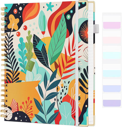 College Ruled Notebook - Hardcover Spiral Notebook 8.5" x 11" - Lined Journal Notebook for Women - A4 Large Notebooks for Writing - Pretty Journal Flower Notebook for Work - Diary - 24 Tabs - Red