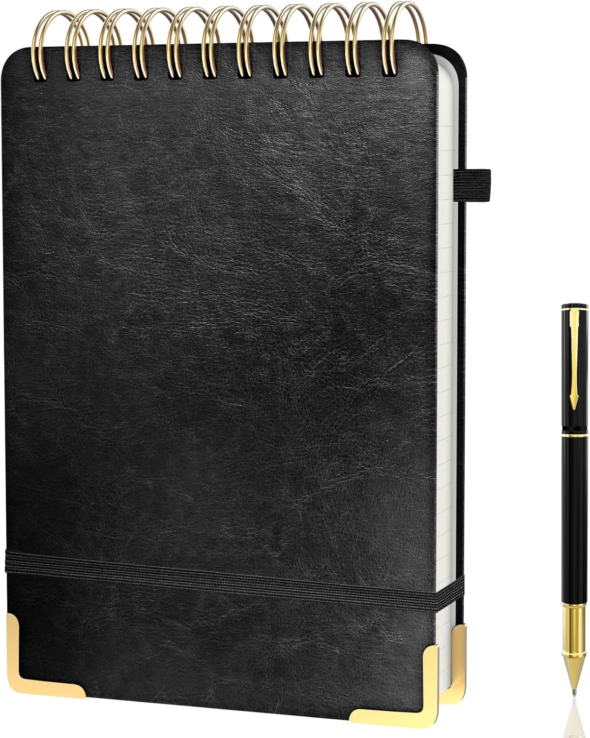 A5 Top Spiral Notebook, Large Leather Hardcover Top Bound Steno Pads, 240 Pages 100 gsm Thick Lined Paper Left Handed Notebook Journal for Work, School, Meeting Writing - Brown, 5.9" x 8.5"