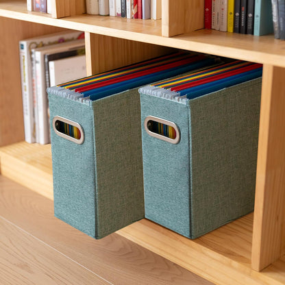 4 Packs Letter Size File Organizer, File Folders Organizer, Fabric Storage Box, Collapsible Paper Organizer with Metal Handle, Smooth PVC Rails, Only Box (Beige)