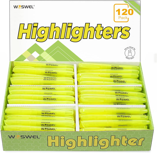 WOSWEL Highlighters Bulk 120 Pack Fluorescent Yellow Markers with Chisel Tip for Classroom Office Home