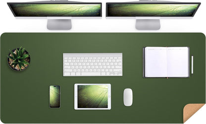 Large Desk Mat 47.2" x 17" Leather Desk Pad Protector with Natural Cork & PU Leather, Non-Slip Office Desk Mat, Large Mouse Pad, Waterproof Desk Blotter pad for Office&Home(Black)