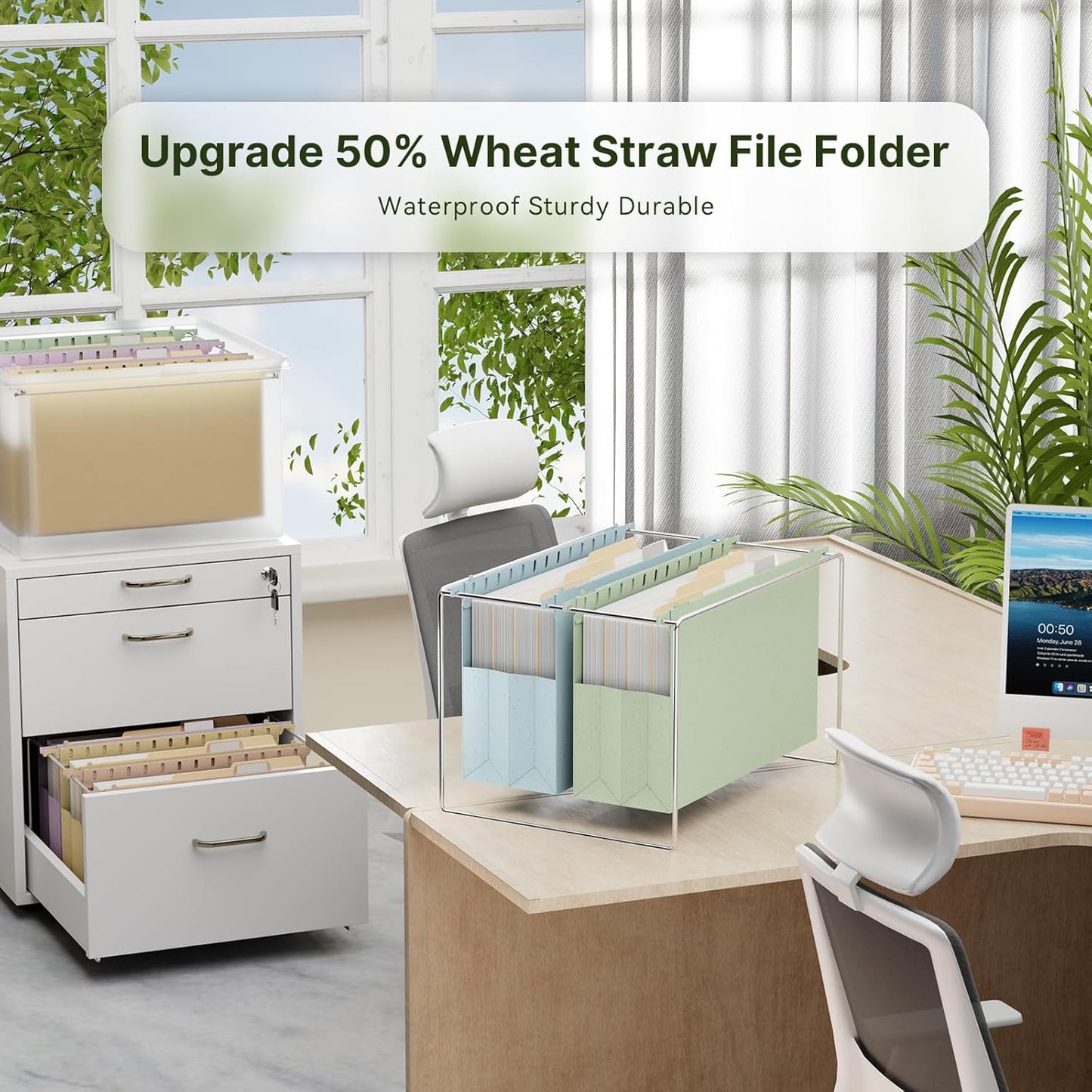 XINGIA Wheat Straw Reinforced Hanging File Folders Legal Size,4 Inch Expansion File Organizer,6 Pack Extra Capacity File Cabinet Folders for Bulky Files,Medical Charts,Filing Folders Hanging with Tabs