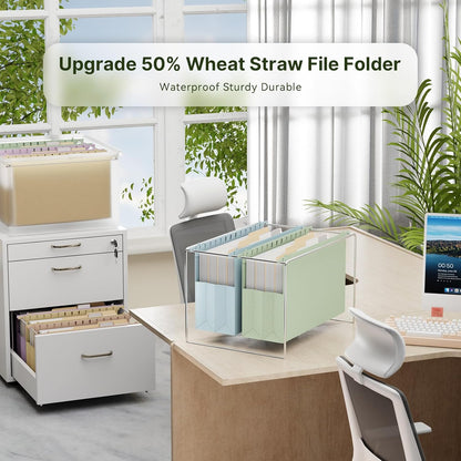 XINGIA Wheat Straw Reinforced Hanging File Folders Legal Size,4 Inch Expansion File Organizer,6 Pack Extra Capacity File Cabinet Folders for Bulky Files,Medical Charts,Filing Folders Hanging with Tabs