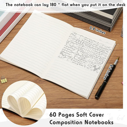 Handepo 100 Pack A5 Composition Notebooks 72 Pages/36 Sheets Ruled Lined Composition Kraft Notebooks Bulk Soft Cover Journals Travel Memo for Students Classroom Office Supplies(a5, Colourful)