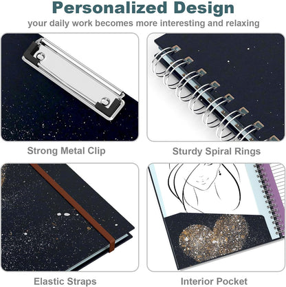 Hongri Clipboard Folio with Refillable Lined Notepad, 8.5 x 11 Folders with Storage 10 Pockets, Spiral Portfolio, Size 12.8X 9.7 in, Office & School Supplies, Skeleton