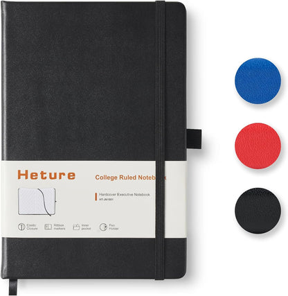 Heture Hardcover Notebooks, A5 Lined Journals Notebook for Writing 160 Pages, 8.2 x 5.5 inch, Classic Ruled Notebooks for College/Work/Travel (Lined-3 Pack, Black)