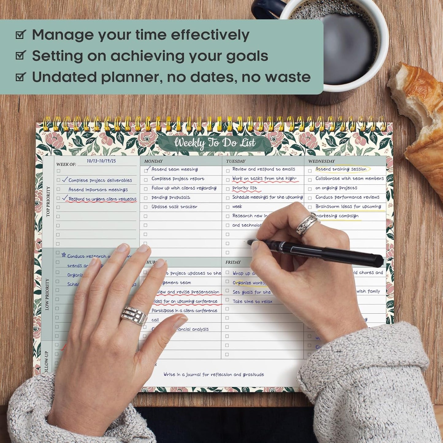 Taja Weekly To Do List Notepad with 52 Undated Sheets（8.5"×11"）- Weekly Desk Planner for Women & Man, Work and Home -1 Pack Violet Dream