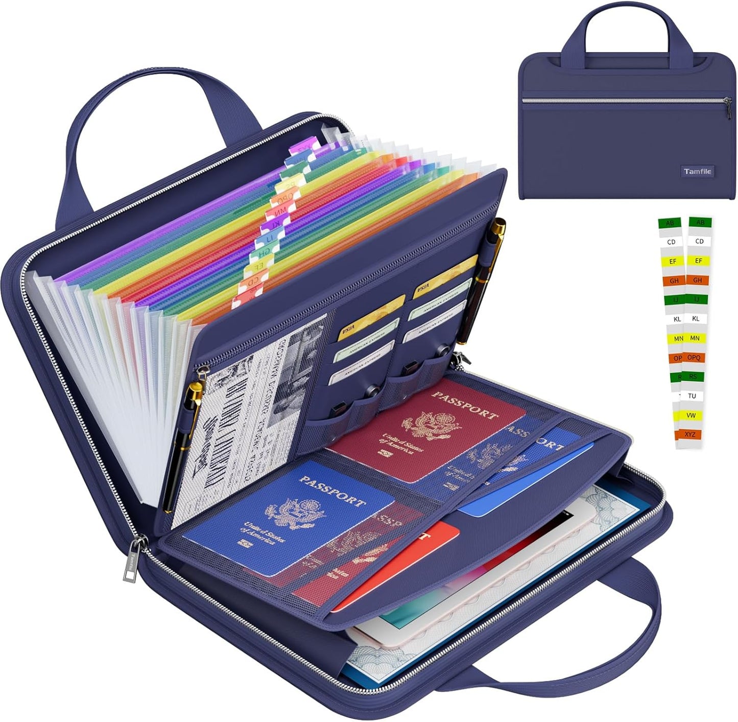 Tamfile Fireproof Accordion File Organizer with Handle, 13 Pocket Transparent Expanding File Folder with Zipper & Labels, File Folder with Multi-Pockets Paper Organizer Folder for Letter A4 Files