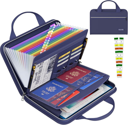 Tamfile Fireproof Accordion File Organizer with Handle, 13 Pocket Transparent Expanding File Folder with Zipper & Labels, File Folder with Multi-Pockets Paper Organizer Folder for Letter A4 Files
