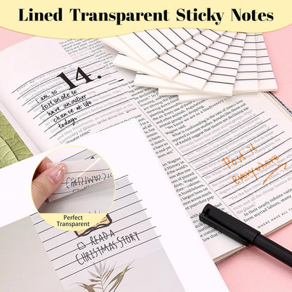 3x3 Inch Transparent Sticky Notes 300 Sheets, Clear Translucent Lined Self-Adhesive Memo Repositionable Reminder Pad for Office, College Students, Planners, Journals, School Supplies (Purple)