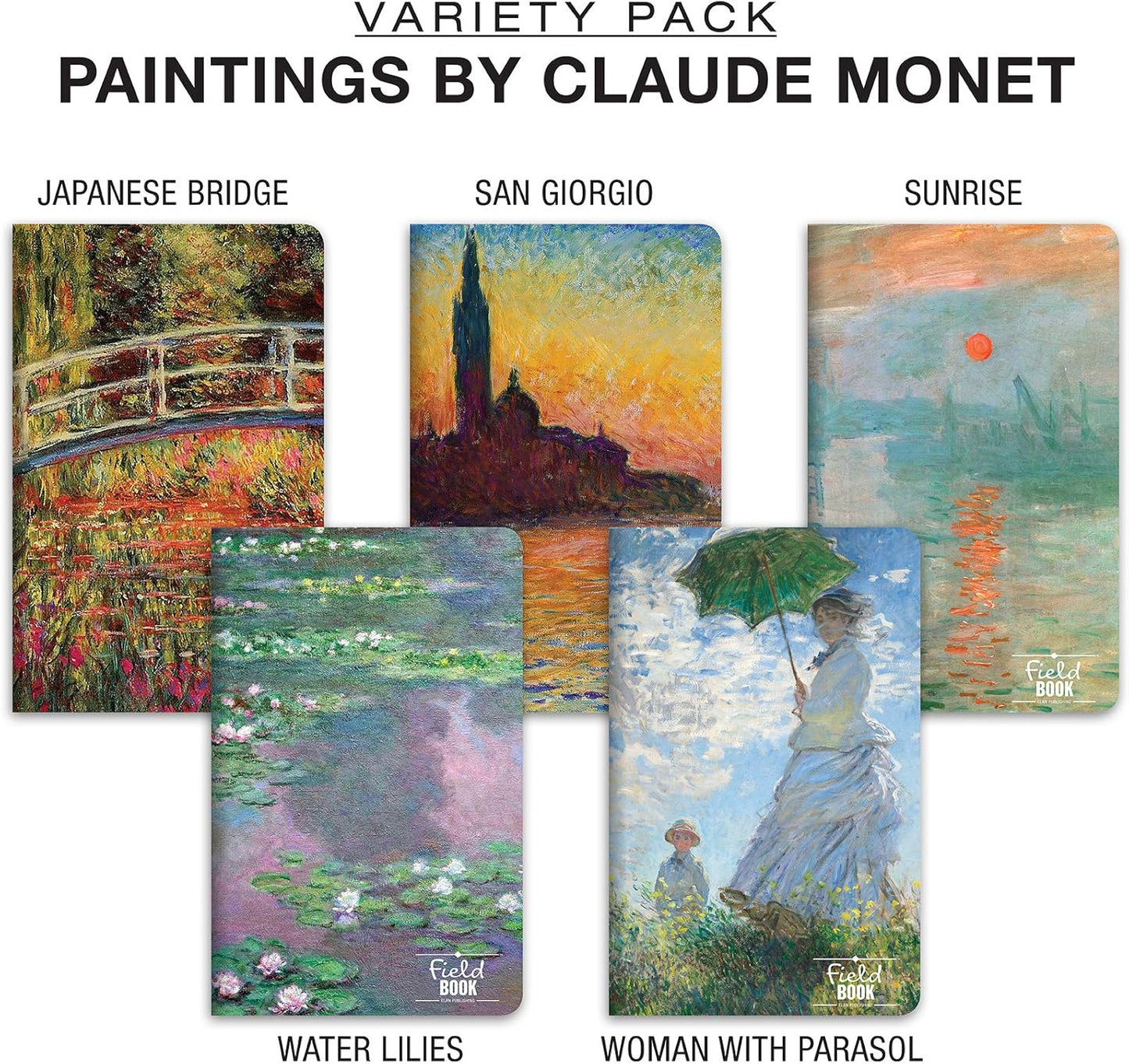 Elan Publishing Company Field Notebook - 3.5"x5.5" - MONET Patterns - Lined Memo Book - Pack of 5