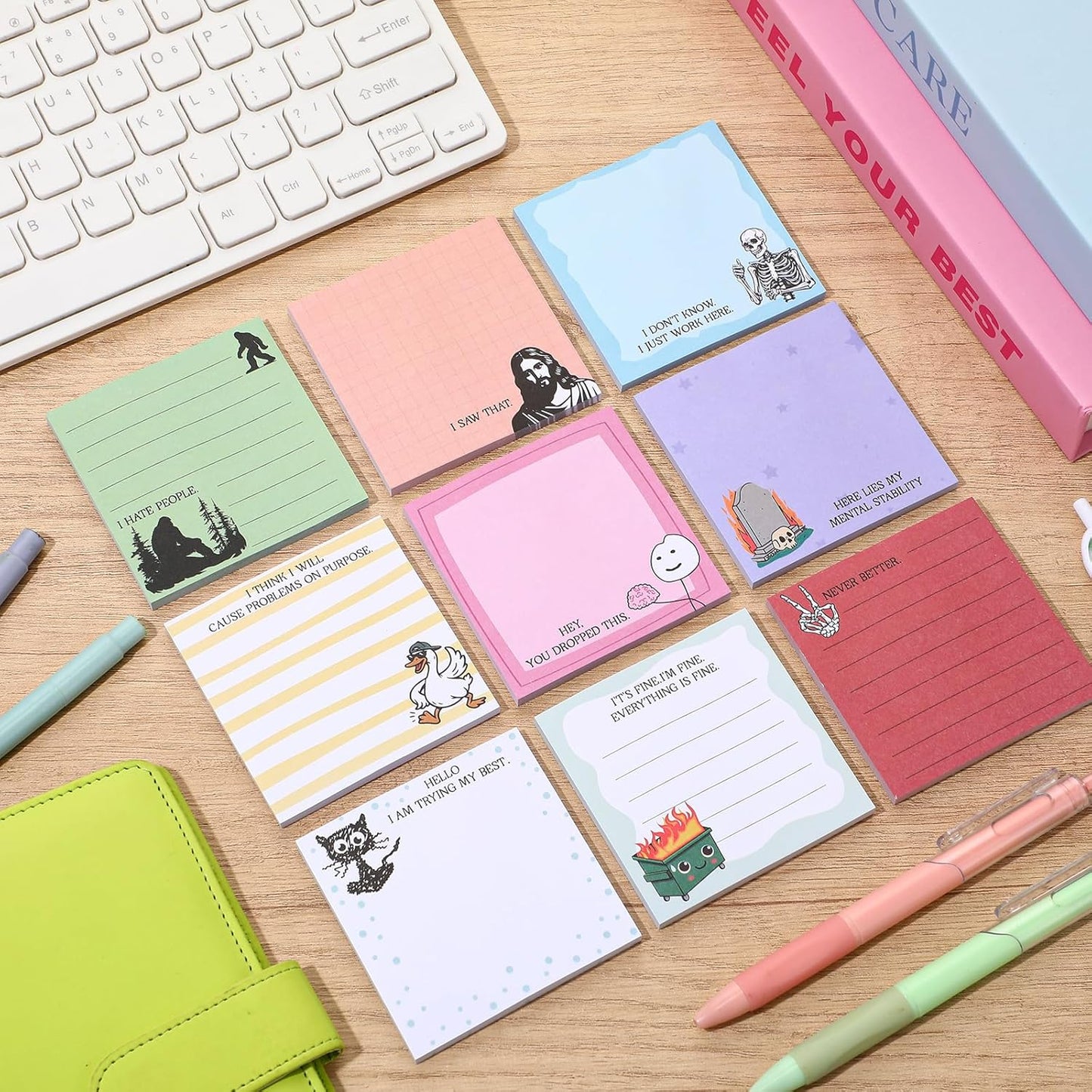 9 Pads Wildflower Sticky Notes 3x3 Inch Cute Self Stick Notepads Notes Adhesive Memo Pad Office Decor Gifts for Students School Teacher Meeting Office Supplies