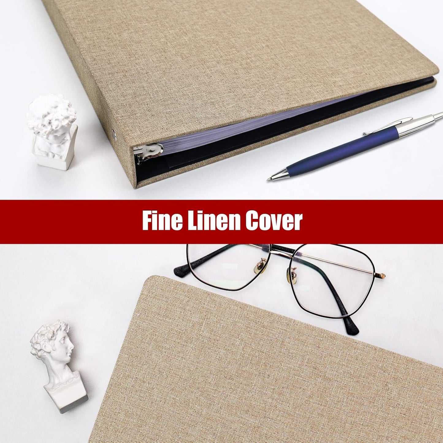 Vienrose 3 Ring Binder 1 Inch Round Rings with Linen Fabric Cover, Fits 8.5 x 11 Inch Paper, Durable Organizer for School, Office, Home, Recipes, Grey