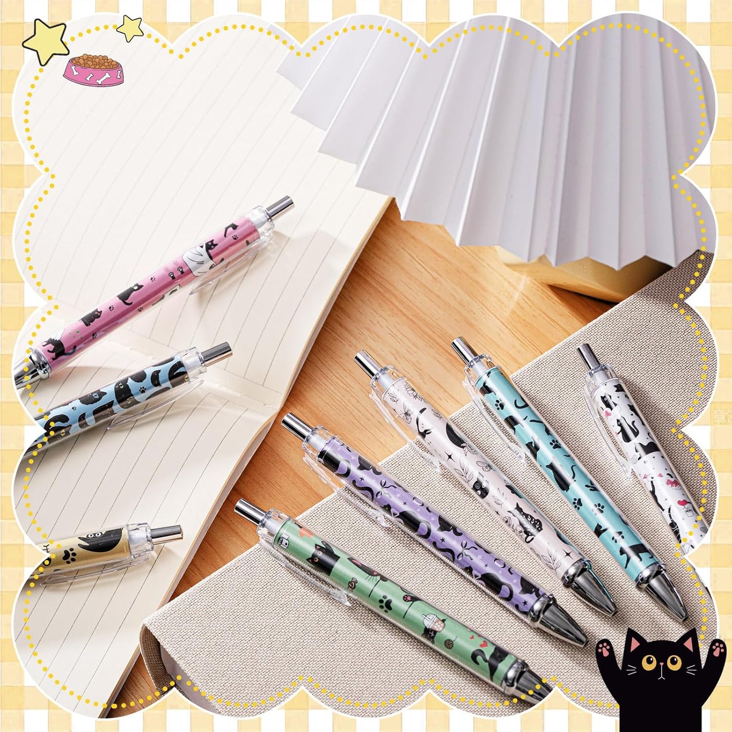 Ireer 8 Pcs Ballpoint Pens for Women 1.00 mm Cute Black Ink Pens Fine Point Smooth Writing for Journaling Aesthetic Office Supplies (Mahjong)