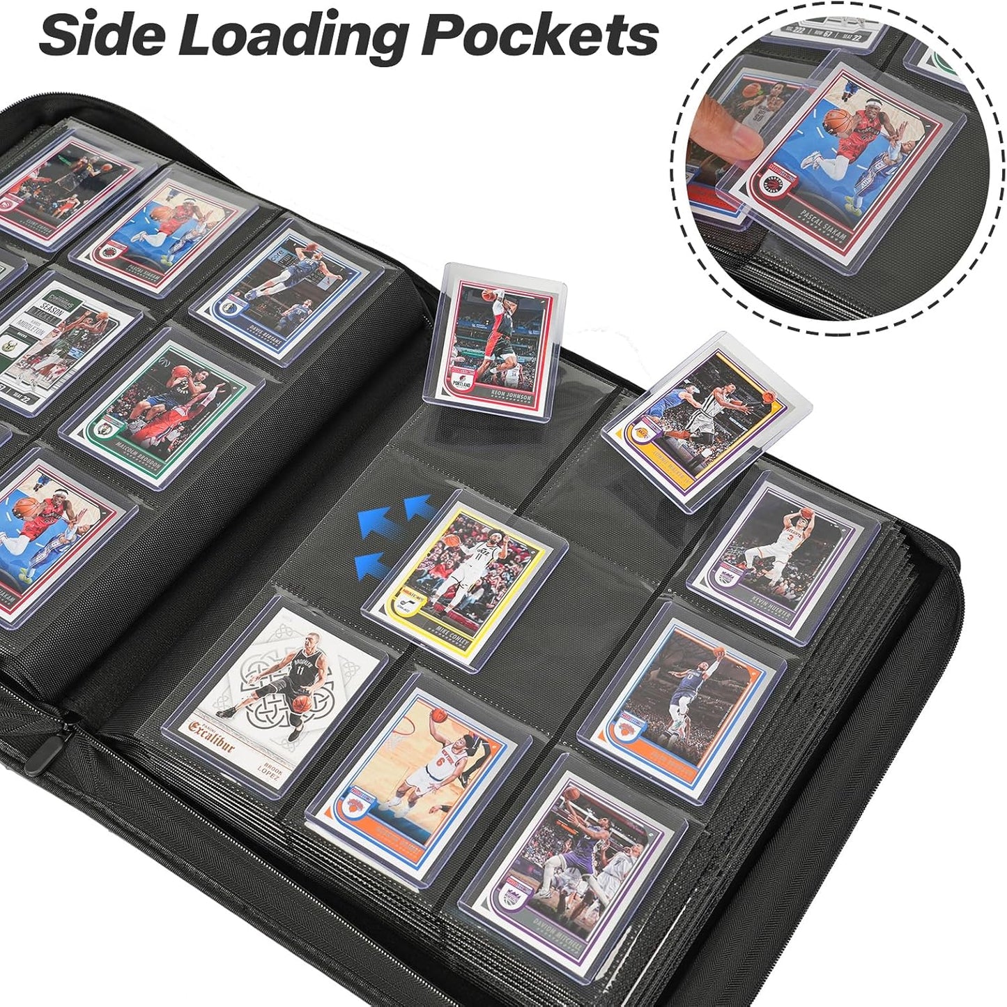 9 Pocket TopLoader Binder, Holds 360 3”x4” Toploader Hard Cases, Sleeves Card Collection Binder, 20 Double Sided Pages, Compatible with Trading & Sports Holder - Black