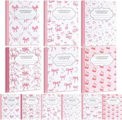 Fullhawl 6 Pcs Bow Composition Notebooks, Preppy Coquette Notebook College Ruled Journal, 110 Page, Cute Back to School Gift for Teacher, Student, First Day of Schooll(Pink,9-3/4 x 7-1/2")