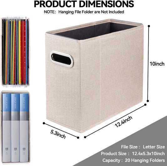4 Packs Letter Size File Organizer, File Folders Organizer, Fabric Storage Box, Collapsible Paper Organizer with Metal Handle, Smooth PVC Rails, Only Box (Beige)