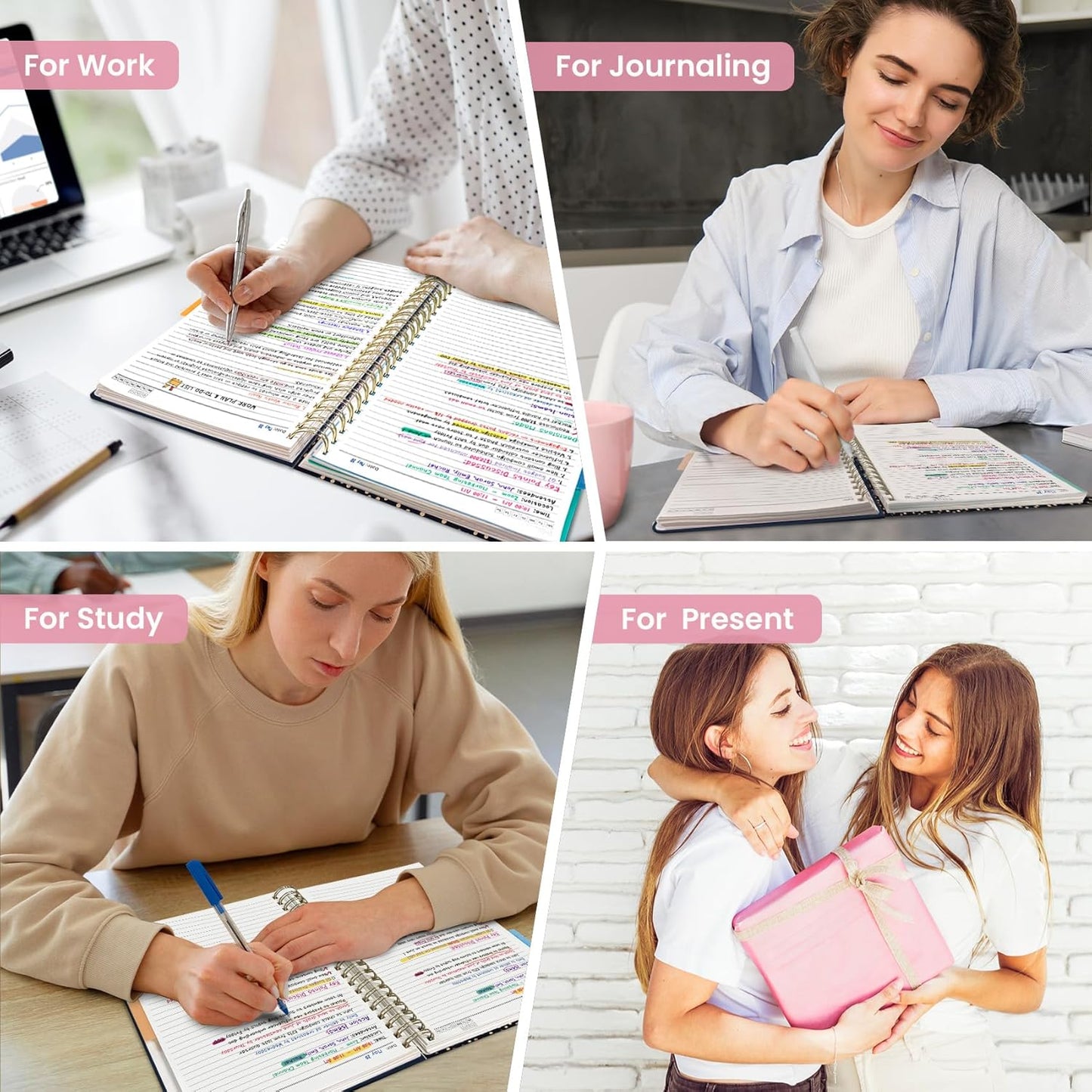Large Spiral Notebook with Dividers & Tabs, 8.5" x 11" Hardcover 5 Subject Notebook for Work, 280 pages, College Ruled, Cute Journal for Women, Perfect for Study & Office Note Taking, Garden