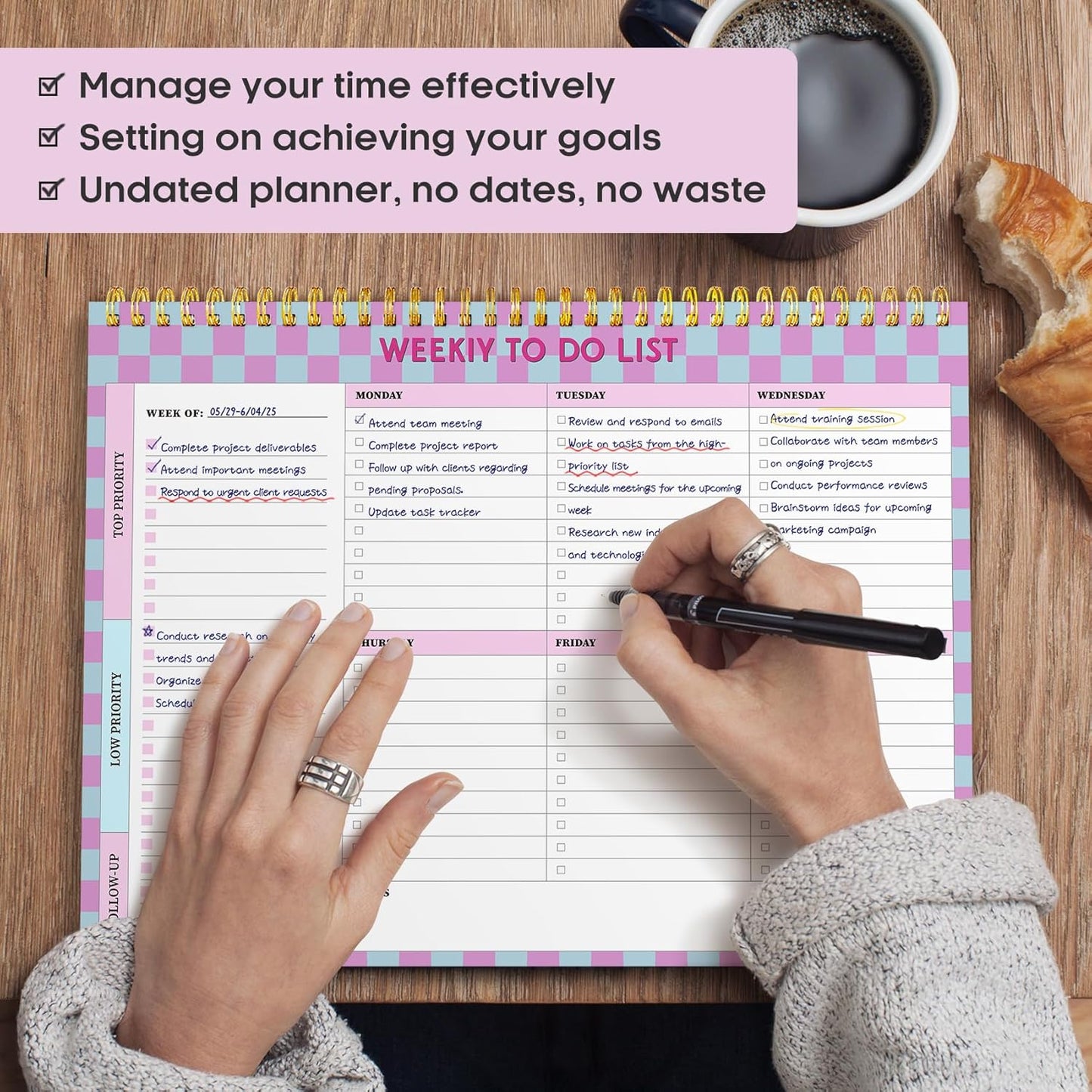 Taja Weekly To Do List Notepad with 52 Undated Sheets（8.5"×11"）- Weekly Desk Planner for Women & Man, Work and Home -1 Pack Violet Dream